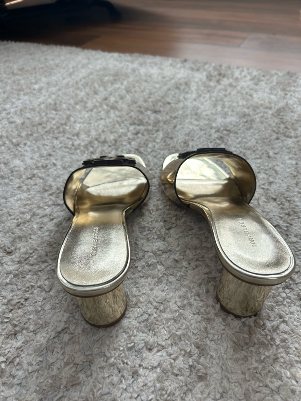 Tory Burch Ines Metallic Gold Slide Heal Sandals with Logo Brand New! - Picture 6 of 6